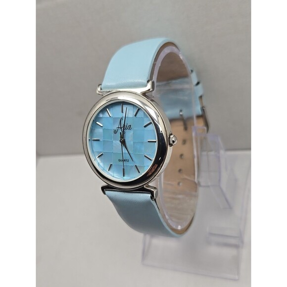 Aria Sterling Silver Watch Blue MOP Mosaic Dial Japanese Quartz New Battery - Picture 2 of 12